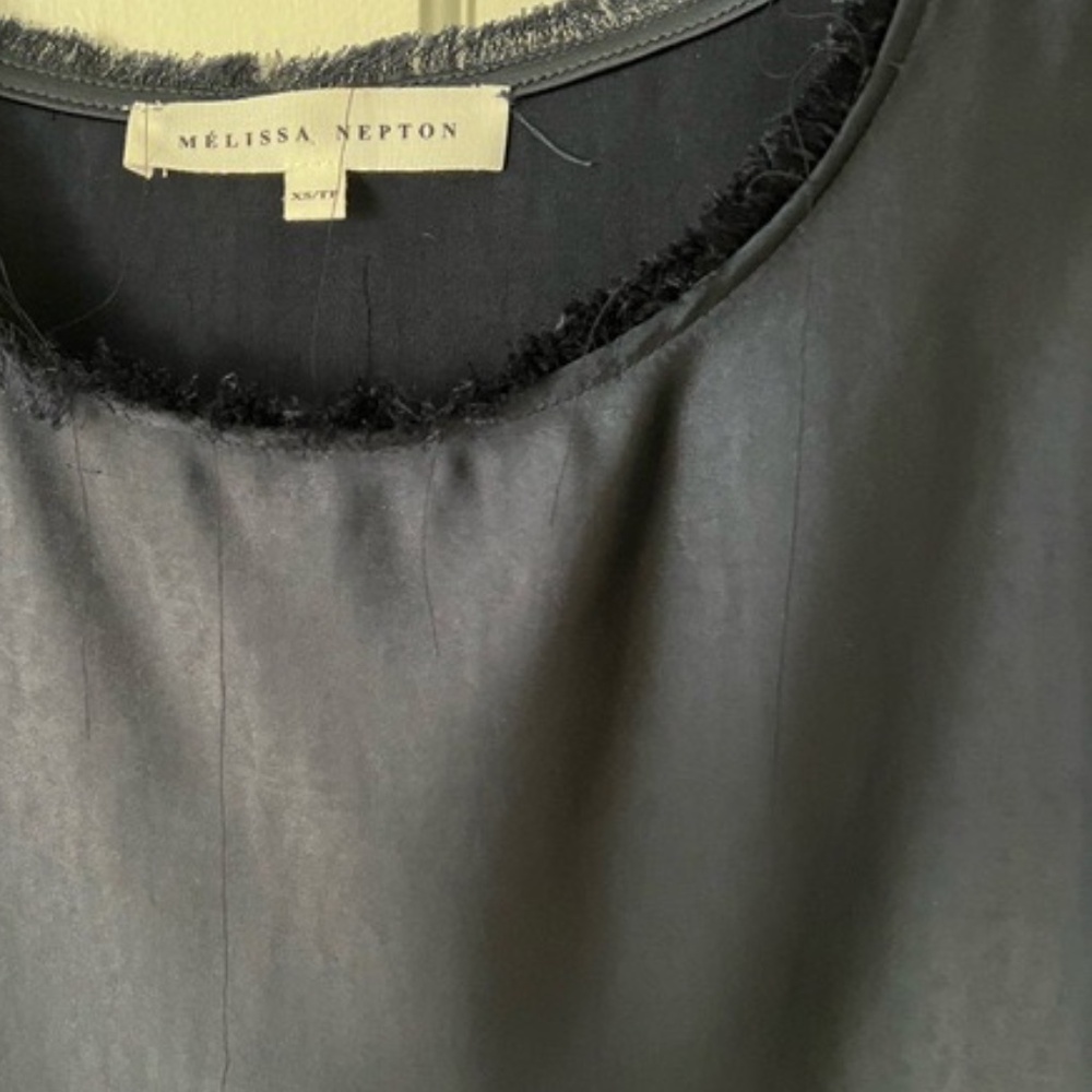 Melissa Nepton Navy Blue Satin Tee With Drawstring Waist Size XS Top - Picture 6 of 9
